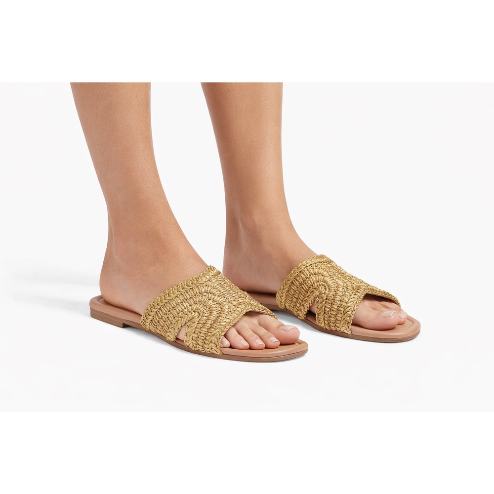 Marc Fisher Narda Gold Metallic Woven Slide Sandals Women's‎ Size 11M